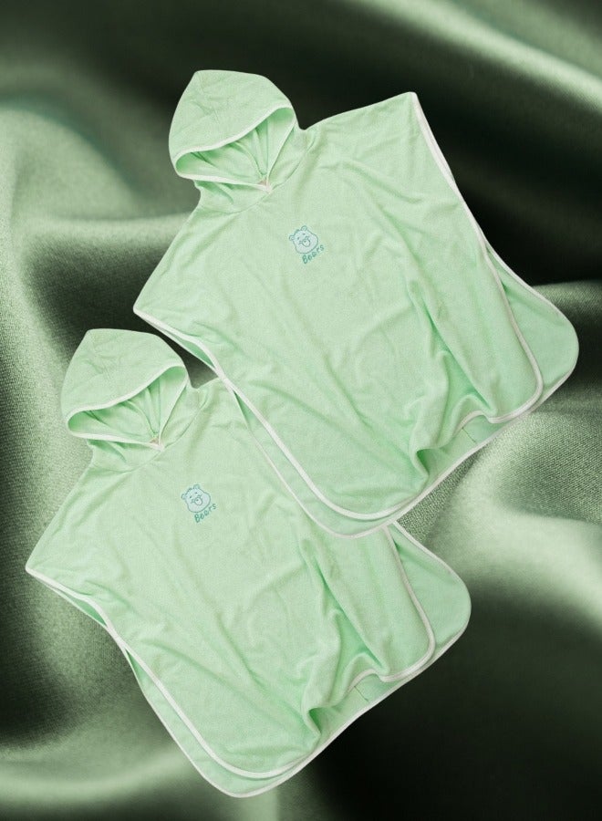 Children's Hooded Bath Towel Spring and Summer Cotton Boys Girls Cape Beach Swimming Bathrobe - Green