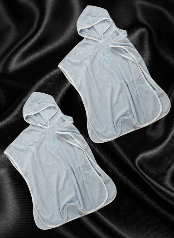 Children's Hooded Bath Towel Spring and Summer Cotton, Boys and Girls Cape Beach Swimming Bathrobe - Light Blue