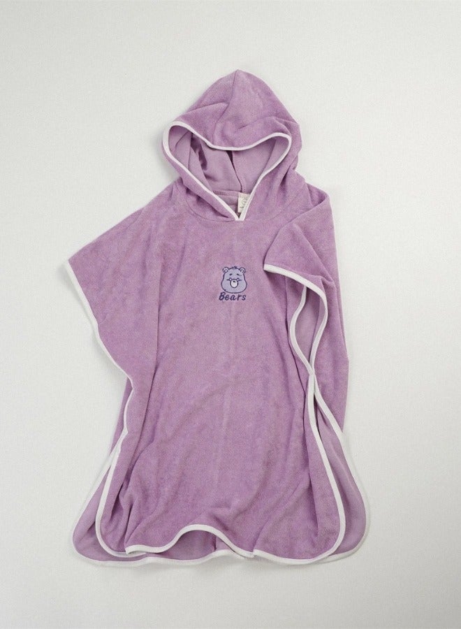 Children's Hooded Bath Towel Spring and Summer Cotton, Boys and Girls Cape Beach Swimming Bathrobe - Purple