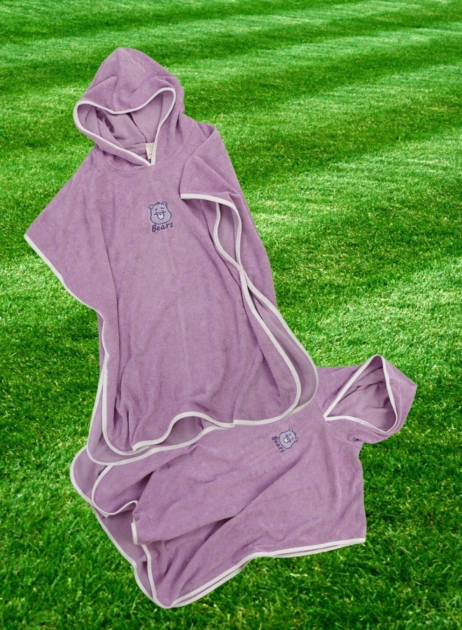 Children's Hooded Bath Towel Spring and Summer Cotton, Boys and Girls Cape Beach Swimming Bathrobe - Purple