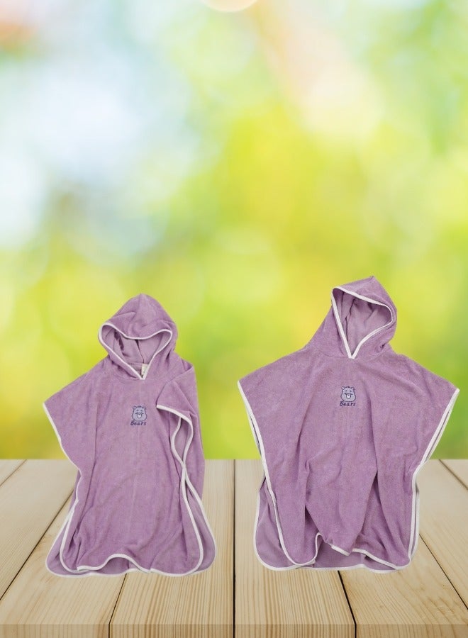 Children's Hooded Bath Towel Spring and Summer Cotton, Boys and Girls Cape Beach Swimming Bathrobe - Purple