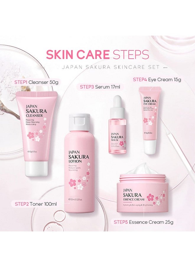 Skin Care Set Women Gift Sets Sakura Skin Care Sets & Kits Gift Set With Cleansertonerserumeye Creamessence Serum Beauty Products For Women (Setc)