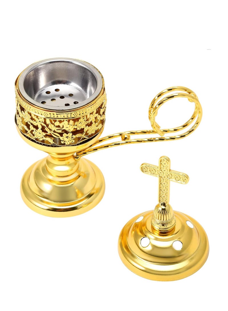 Incense Burner, Incense Holder for Sticks, Frankincense Charcoal Incense Stand, Incense Burner Holder, Insence-Stick Holder Ash Catcher, Ideal for Aromatherapy, Yoga and Spa, Home Church Censer, Gold