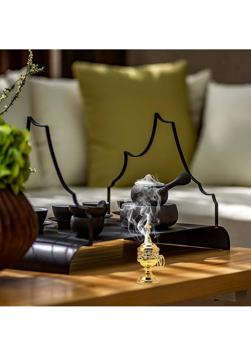 Incense Burner, Incense Holder for Sticks, Frankincense Charcoal Incense Stand, Incense Burner Holder, Insence-Stick Holder Ash Catcher, Ideal for Aromatherapy, Yoga and Spa, Home Church Censer, Gold