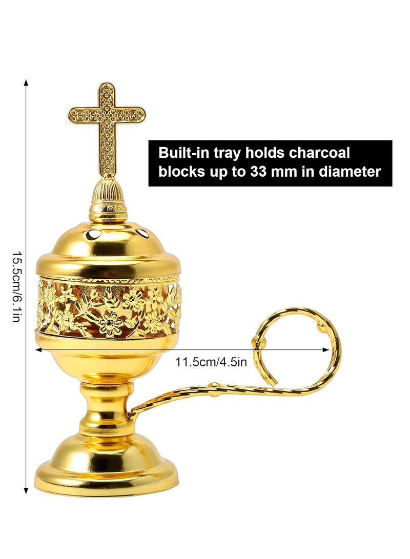 Incense Burner, Incense Holder for Sticks, Frankincense Charcoal Incense Stand, Incense Burner Holder, Insence-Stick Holder Ash Catcher, Ideal for Aromatherapy, Yoga and Spa, Home Church Censer, Gold