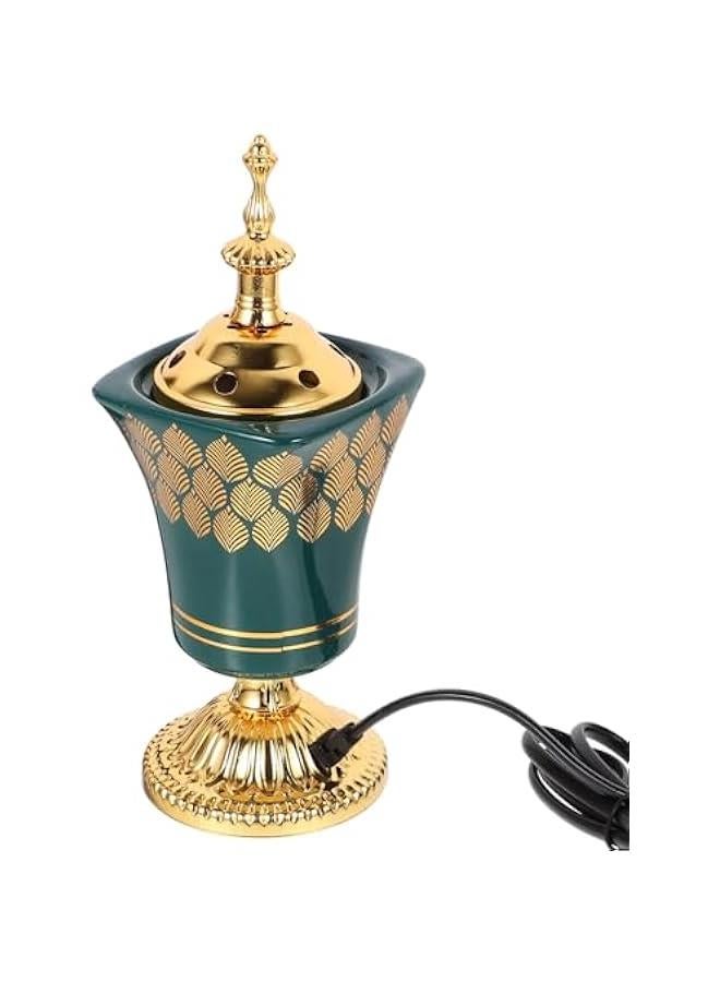 Oud Frankincense Iron Burner Bakhoor Incense Holder Electric Incense Burner Middle Eastern Style Aroma Burner Vintage Tabletop Censer Stove for Home Office Green