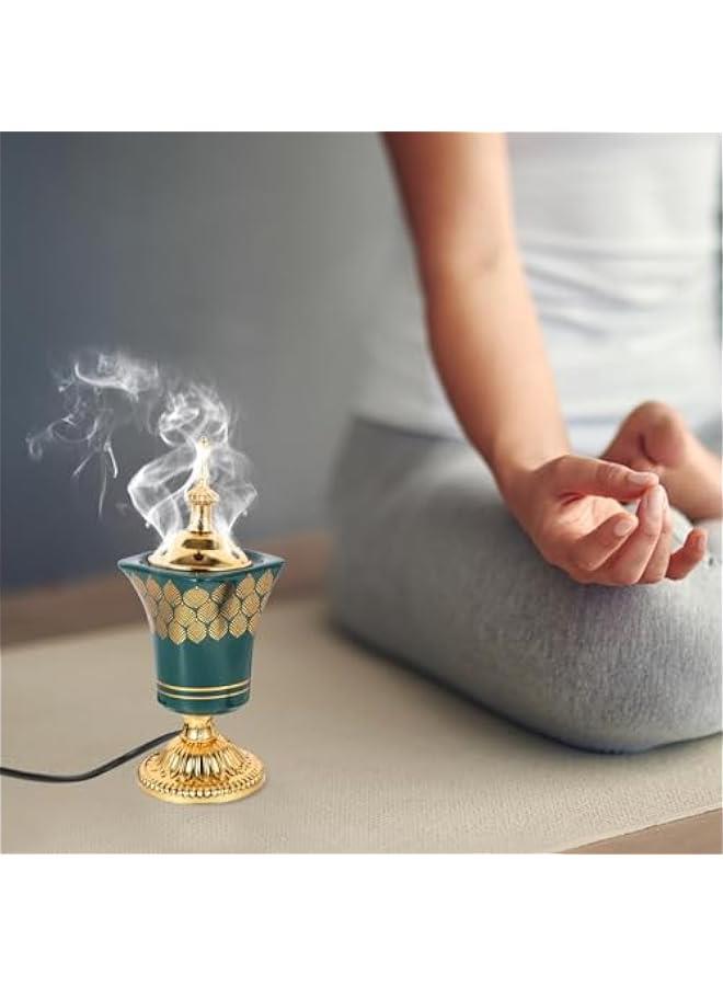 Oud Frankincense Iron Burner Bakhoor Incense Holder Electric Incense Burner Middle Eastern Style Aroma Burner Vintage Tabletop Censer Stove for Home Office Green