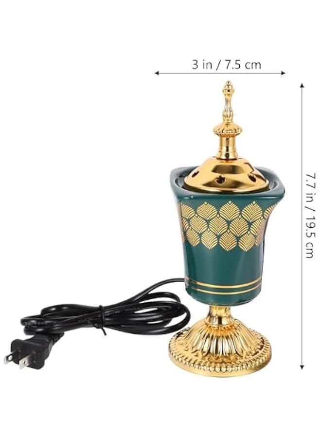 Oud Frankincense Iron Burner Bakhoor Incense Holder Electric Incense Burner Middle Eastern Style Aroma Burner Vintage Tabletop Censer Stove for Home Office Green