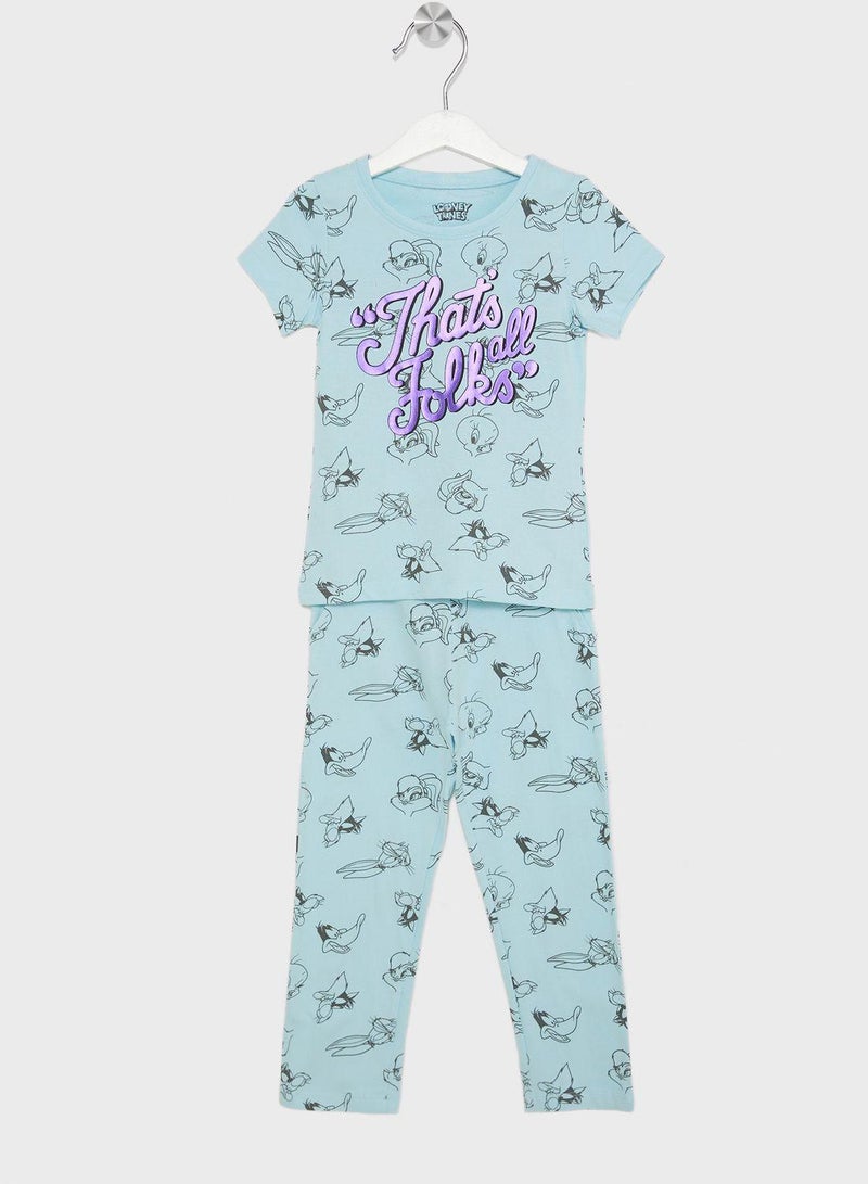 Kids Looney Tunes Printed T-Shirt & Pyjama Set