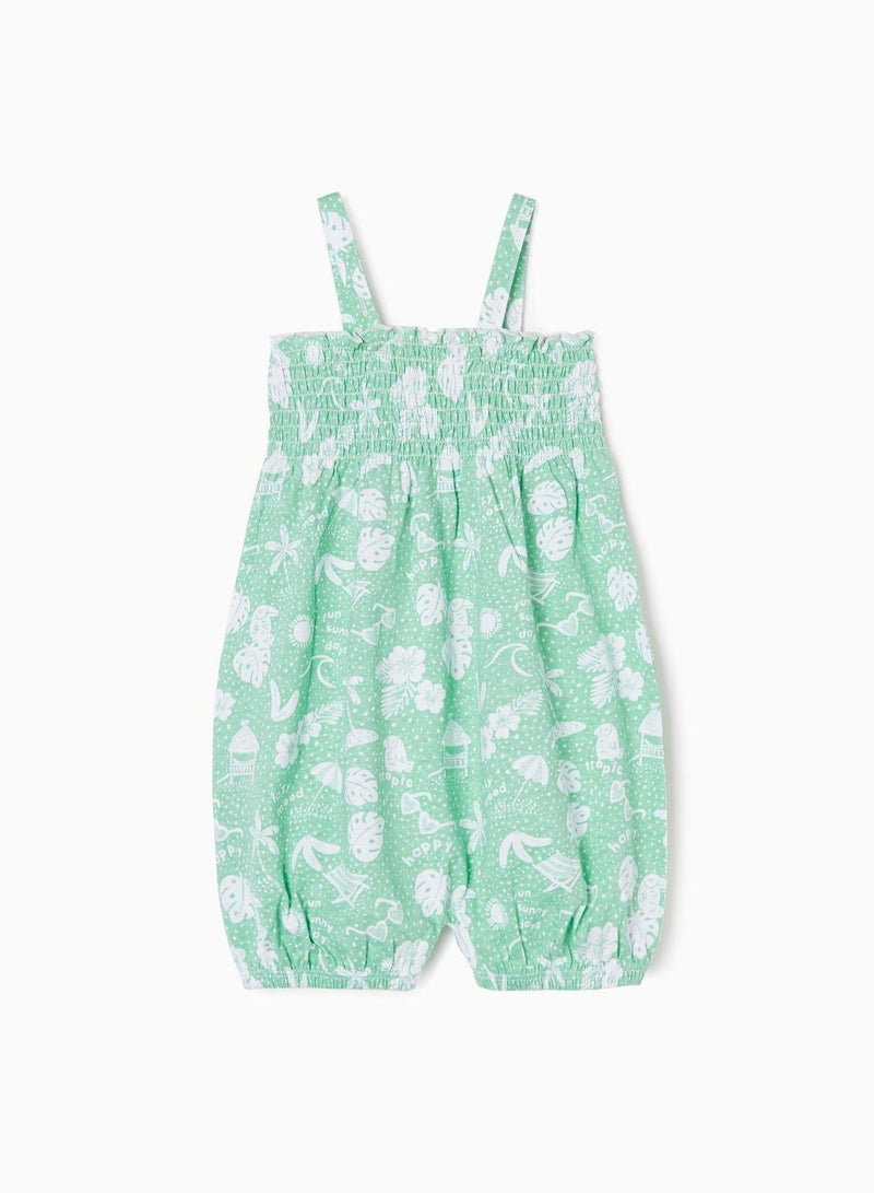 Strappy Jumpsuit in Cotton For Baby Girls 'Tropical', Green