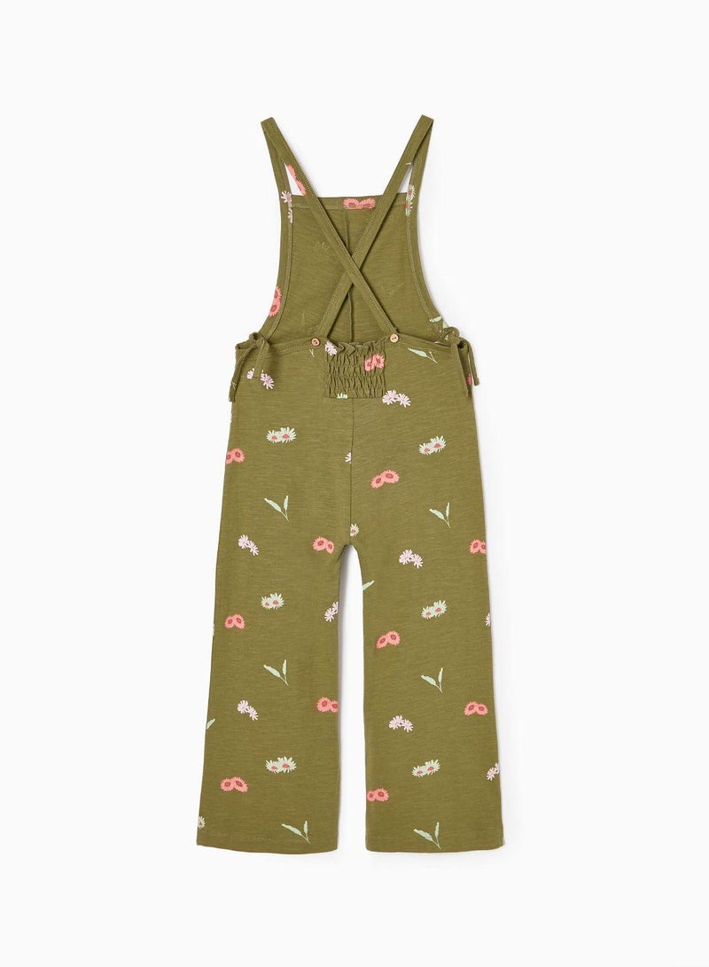 Cotton Floral Jumpsuit for Girls, Green