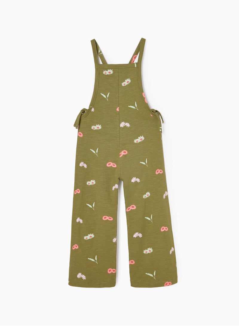 Cotton Floral Jumpsuit for Girls, Green