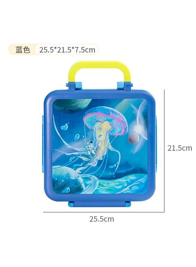 Bento box, insulated lunch box with hot water bottle, sealed lunch box with hot food bottle, sealed lunch box with cutlery and snack box, 4 section lunch box for school, office and outdoors (blue)