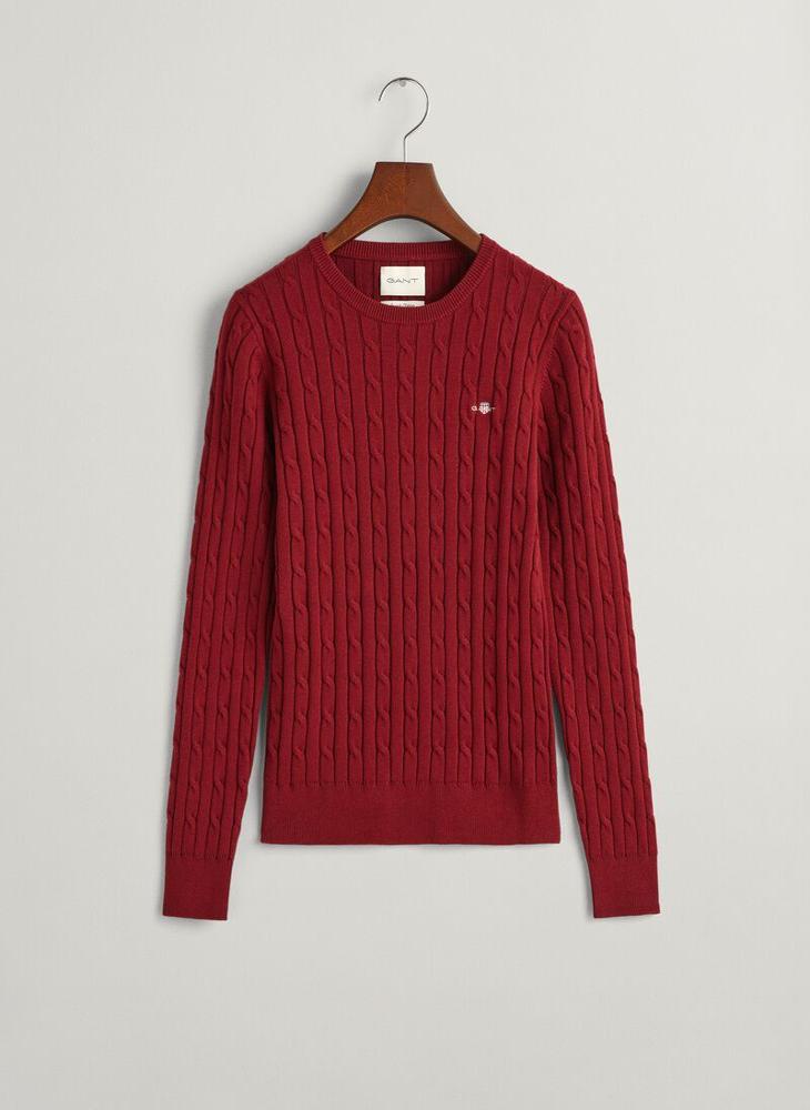 Gant Stretch Cotton Cable Knit Crew Neck Sweater