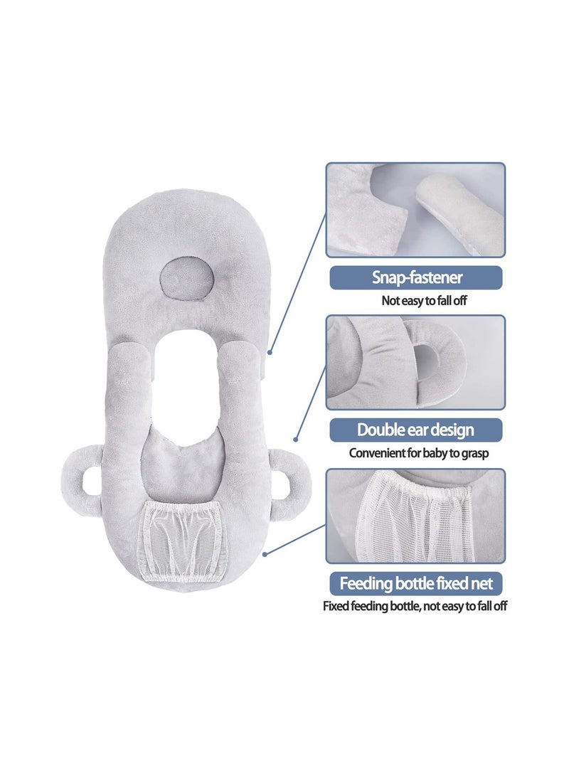 Adjustable Baby Nursing Pillow and Bottle Holder Portable Support Cushion for Newborns Grey Anti-Spit Up Pillow for Breastfeeding