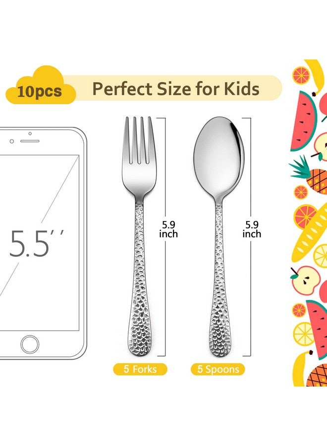 10Piece Kids Silverware Set Includes 5 Kid Spoons 5 Kid Forks Stainless Steel Toddler Utensils Children Flatware Set Child Preschooler Cutlery Set Dishwasher Safe