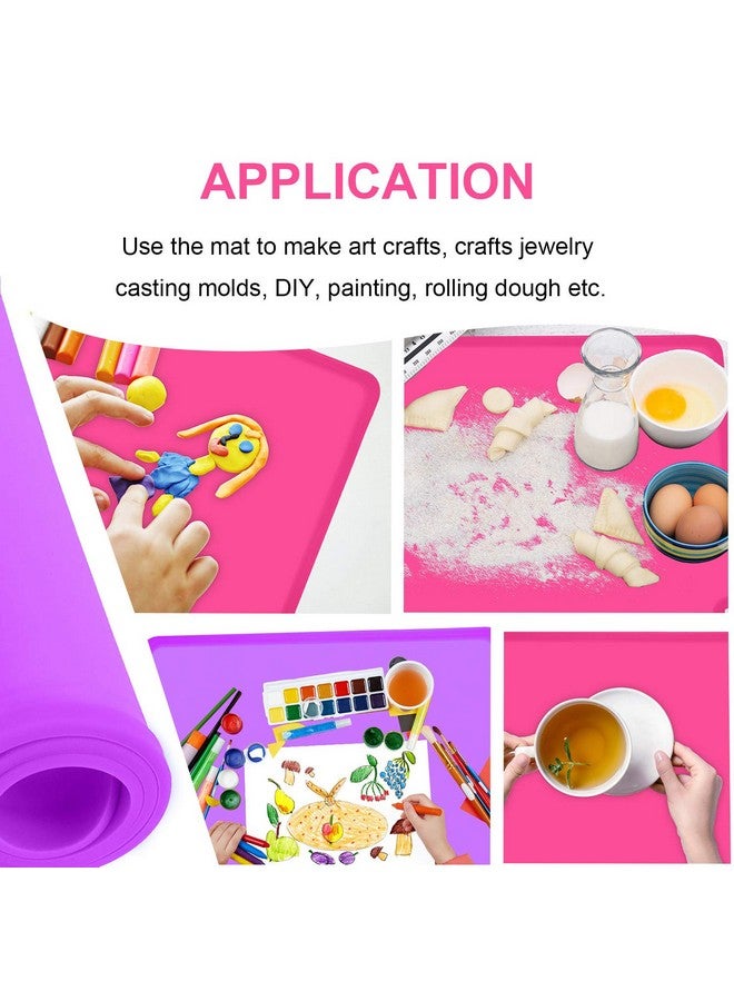 Placemats For Kids Silicone Baby Placemats For Toddler Children Reusable Nonslip Large Silicone Sheets For Crafts Resin Jewelry Casting Table Mats 2 Pack Purple/Pink