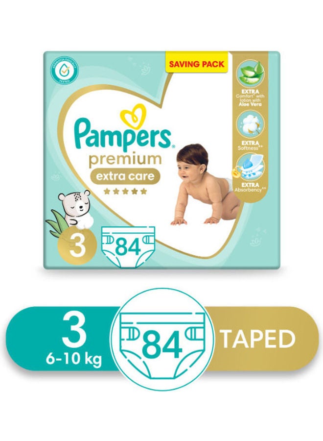 Premium EXTRA CARE Diapers, Size 3, Saving Pack, 84 Baby Diapers