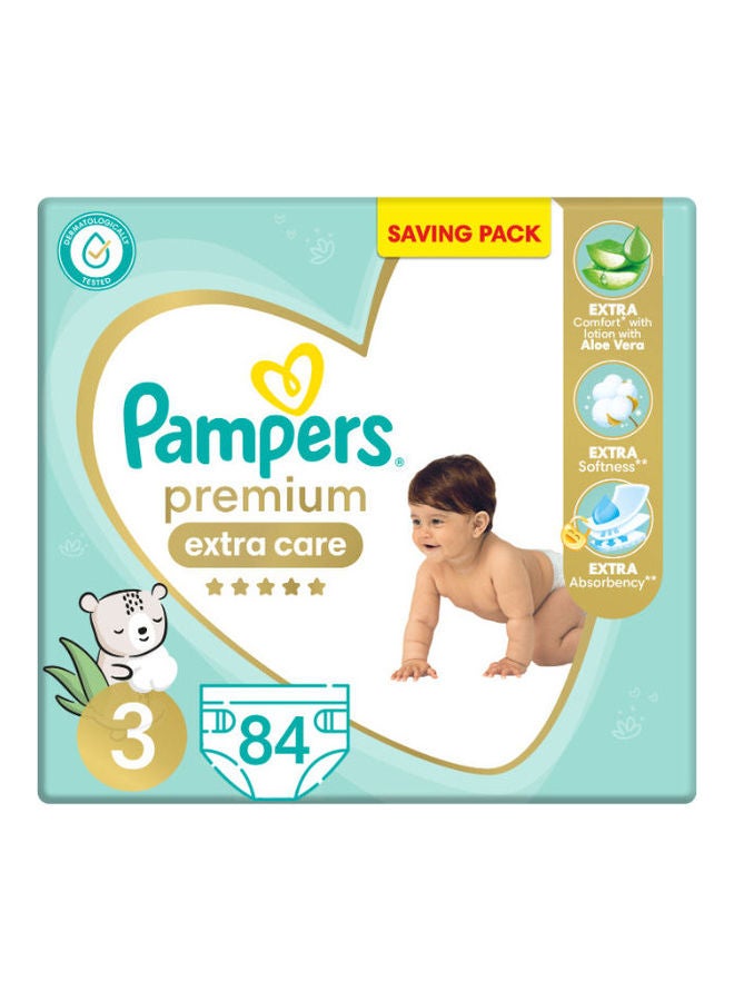 Premium EXTRA CARE Diapers, Size 3, Saving Pack, 84 Baby Diapers