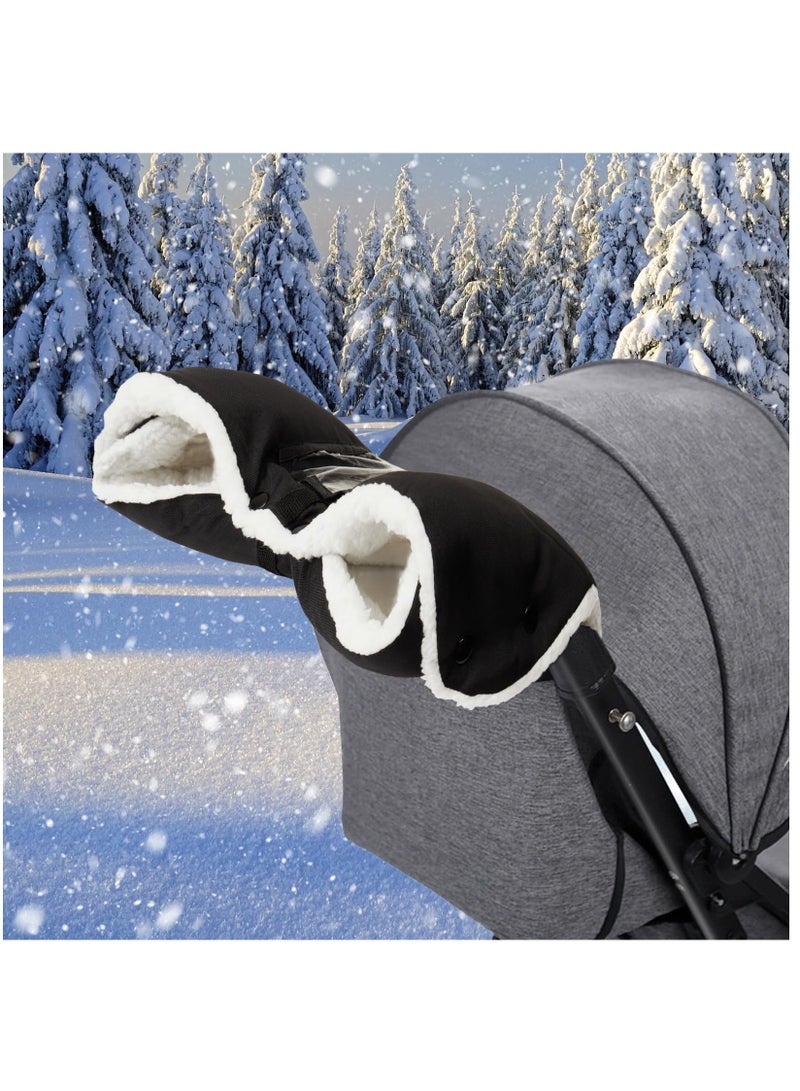 Stroller Hand Gloves, Baby Stroller Gloves Thick AntiFreeze Mittens Hand Warmer, Universal Warm Winter Gloves Water Repellent Pram Hand Gloves With Touch Screen Phone Bag For Cold Weather, Black