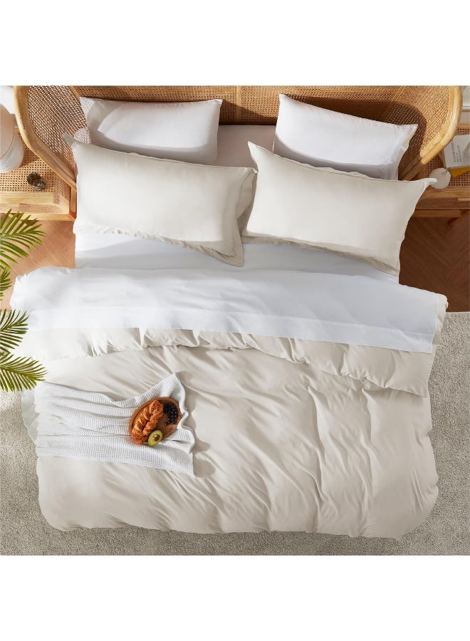 Nestl  Off White Duvet Cover King Size - Soft King Duvet Cover Set, 3 Piece Double Brushed King Duvet Covers With Button Closure, 1 King Size Duvet Cover 104X90 Inches And 3 Pillow Shams