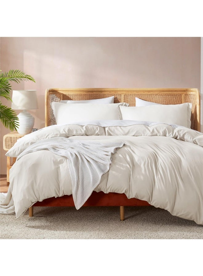 Nestl  Off White Duvet Cover King Size - Soft King Duvet Cover Set, 3 Piece Double Brushed King Duvet Covers With Button Closure, 1 King Size Duvet Cover 104X90 Inches And 3 Pillow Shams