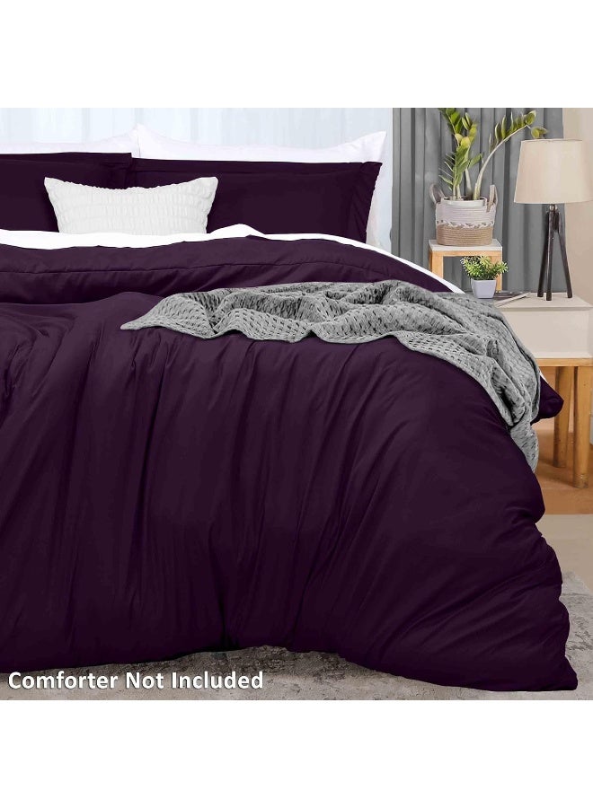Duvet Cover Queen Size Set - 1 Duvet Cover With 2 Pillow Shams - 3 Pieces Comforter Cover With Zipper Closure - Ultra Soft Brushed Microfiber, 90 X 90 Inches (Queen, Purple)