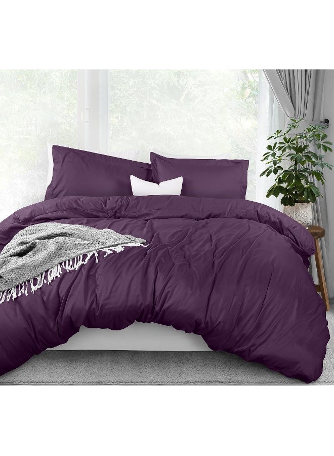 Duvet Cover Queen Size Set - 1 Duvet Cover With 2 Pillow Shams - 3 Pieces Comforter Cover With Zipper Closure - Ultra Soft Brushed Microfiber, 90 X 90 Inches (Queen, Purple)