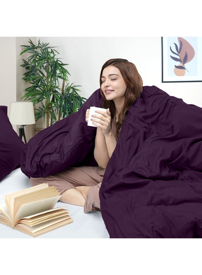 Duvet Cover Queen Size Set - 1 Duvet Cover With 2 Pillow Shams - 3 Pieces Comforter Cover With Zipper Closure - Ultra Soft Brushed Microfiber, 90 X 90 Inches (Queen, Purple)