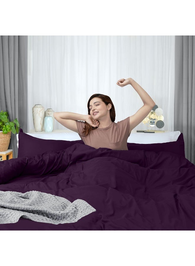 Duvet Cover Queen Size Set - 1 Duvet Cover With 2 Pillow Shams - 3 Pieces Comforter Cover With Zipper Closure - Ultra Soft Brushed Microfiber, 90 X 90 Inches (Queen, Purple)