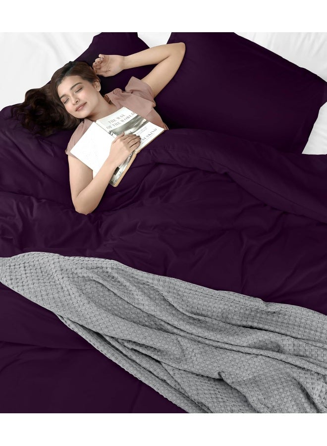 Duvet Cover Queen Size Set - 1 Duvet Cover With 2 Pillow Shams - 3 Pieces Comforter Cover With Zipper Closure - Ultra Soft Brushed Microfiber, 90 X 90 Inches (Queen, Purple)