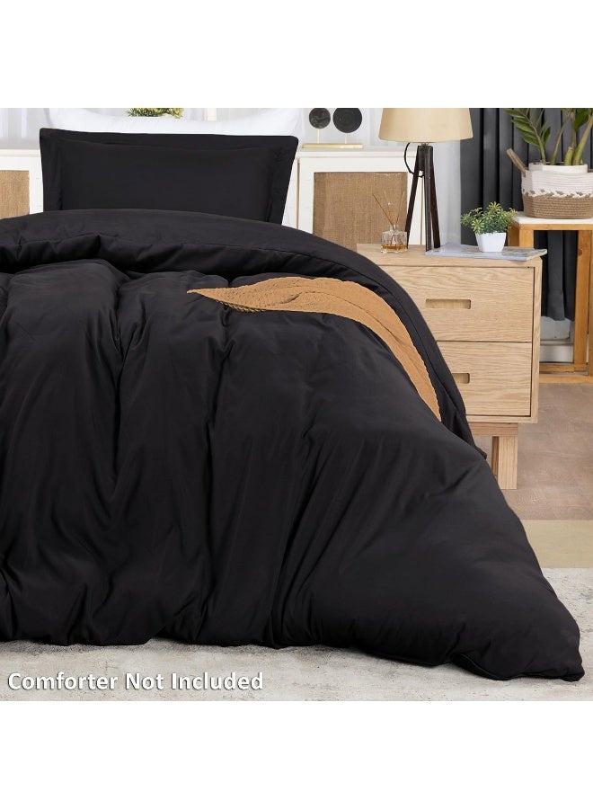 Duvet Cover Twin Size Set - 1 Duvet Cover With 1 Pillow Sham - 2 Pieces Comforter Cover With Zipper Closure - Ultra Soft Brushed Microfiber, 68 X 90 Inches (Twin/Twin Xl, Black)