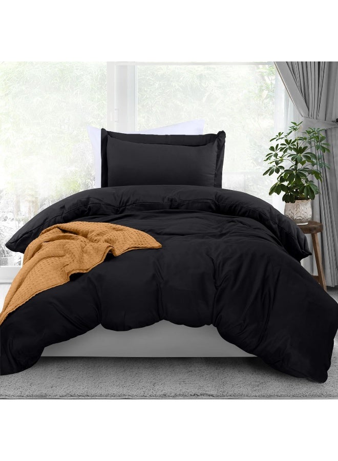 Duvet Cover Twin Size Set - 1 Duvet Cover With 1 Pillow Sham - 2 Pieces Comforter Cover With Zipper Closure - Ultra Soft Brushed Microfiber, 68 X 90 Inches (Twin/Twin Xl, Black)