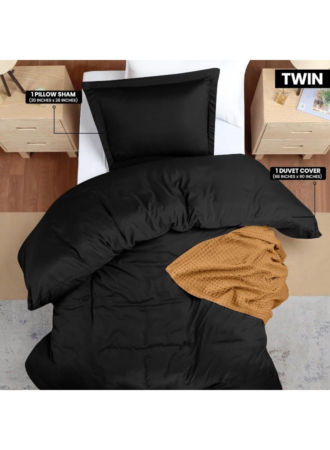 Duvet Cover Twin Size Set - 1 Duvet Cover With 1 Pillow Sham - 2 Pieces Comforter Cover With Zipper Closure - Ultra Soft Brushed Microfiber, 68 X 90 Inches (Twin/Twin Xl, Black)
