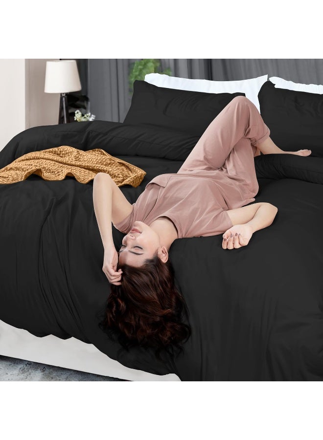 Duvet Cover Twin Size Set - 1 Duvet Cover With 1 Pillow Sham - 2 Pieces Comforter Cover With Zipper Closure - Ultra Soft Brushed Microfiber, 68 X 90 Inches (Twin/Twin Xl, Black)