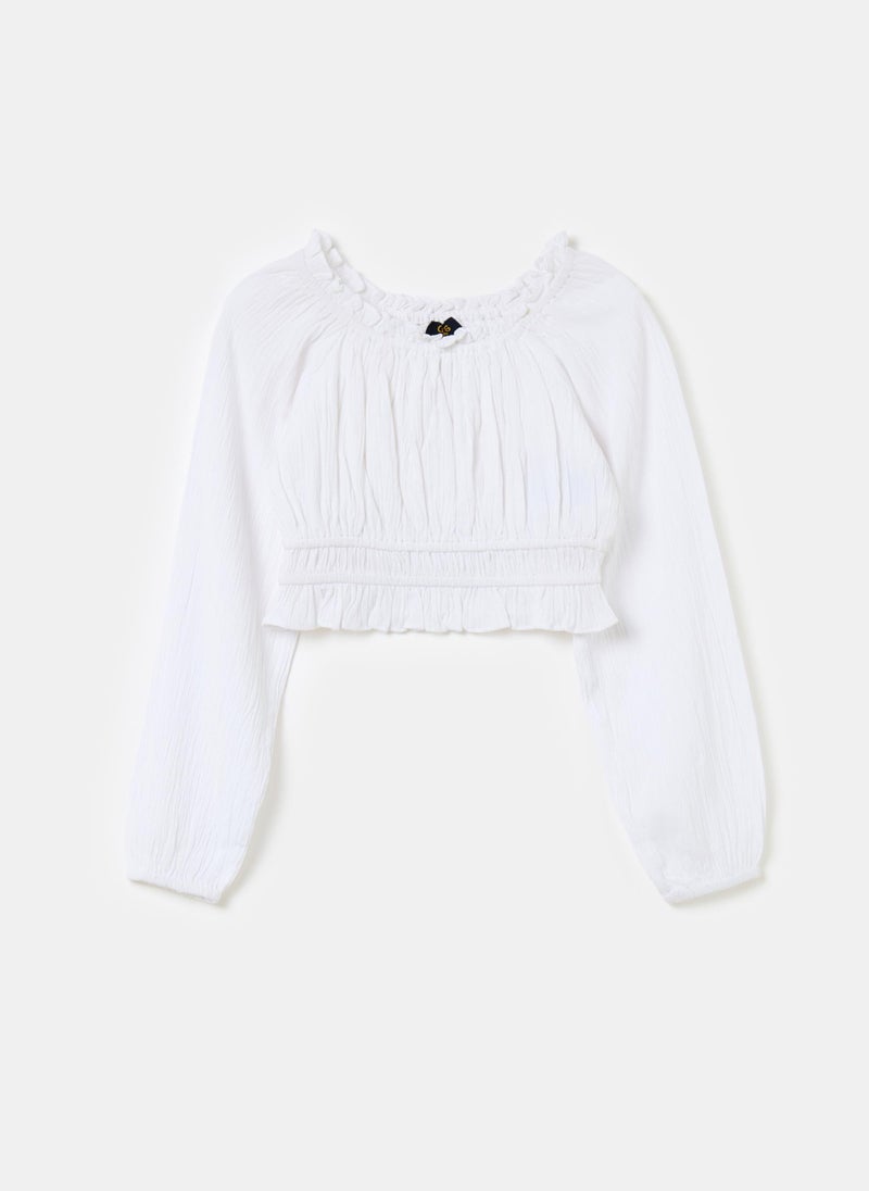 Crop blouse in crêpe with frills