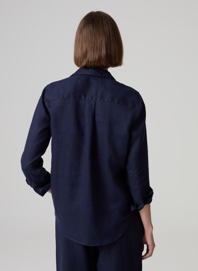 Ovs Linen Blouse Navy Blue