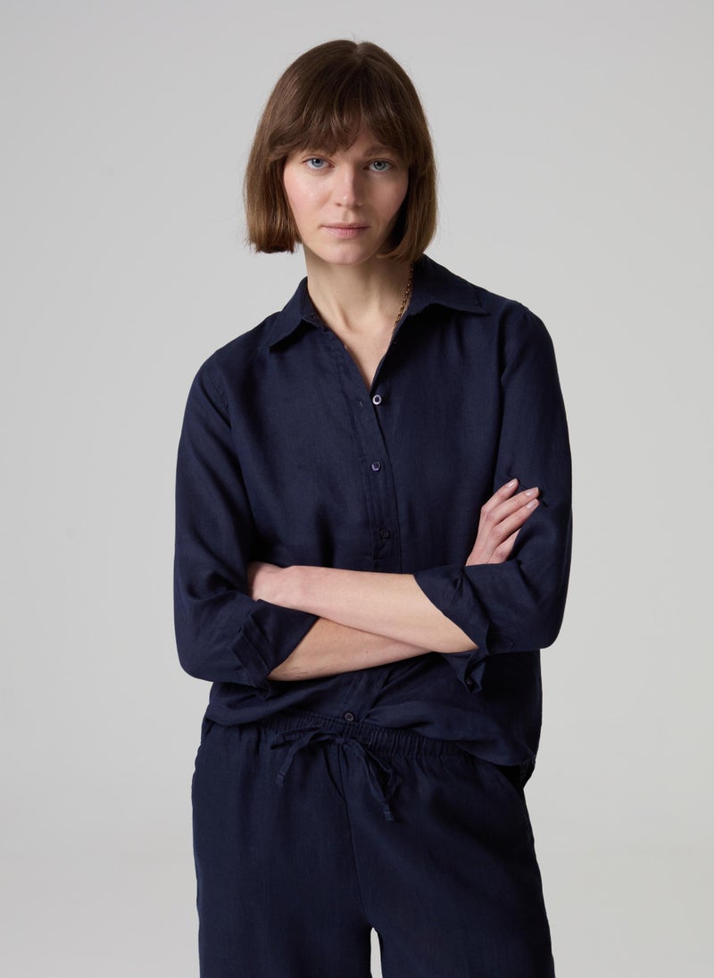 Ovs Linen Blouse Navy Blue