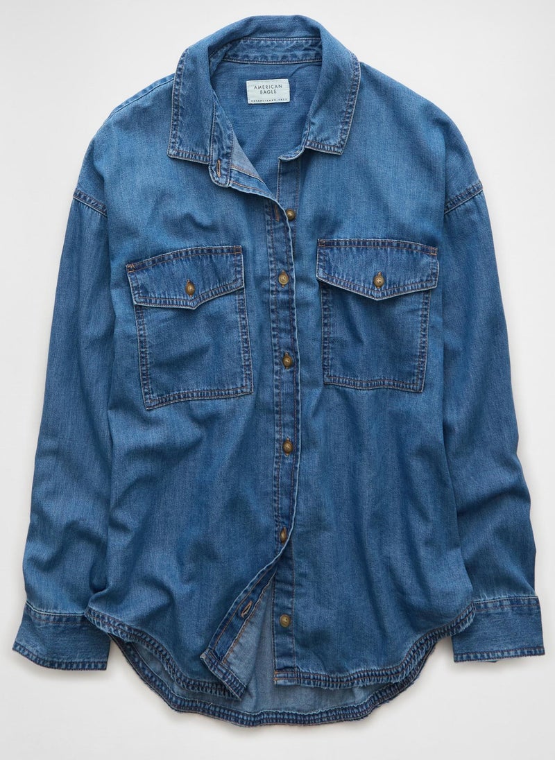 Dreamy Drape Denim Perfect Button-Up Shirt