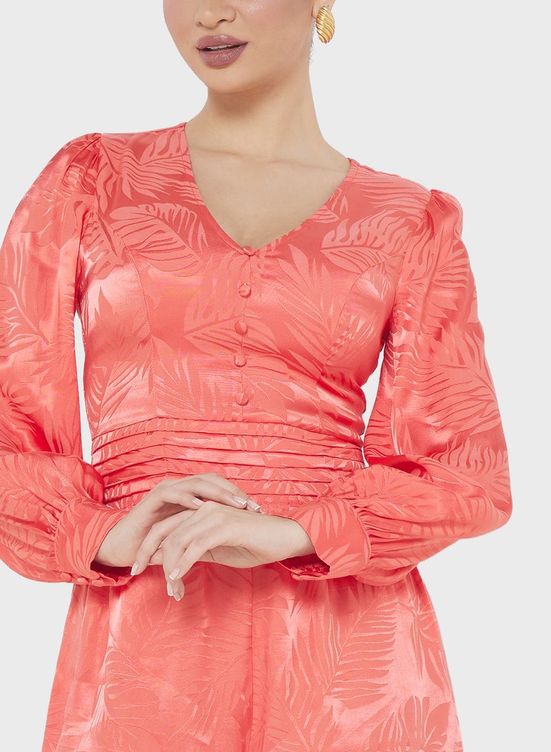 Long Sleeve Jacquard Romper