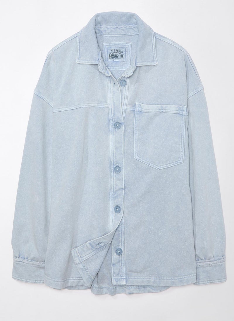 Oversized Knit Button-Up Shirt