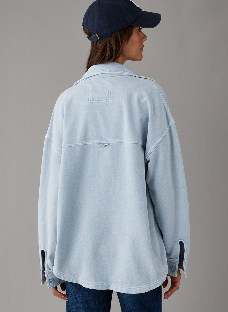 Oversized Knit Button-Up Shirt