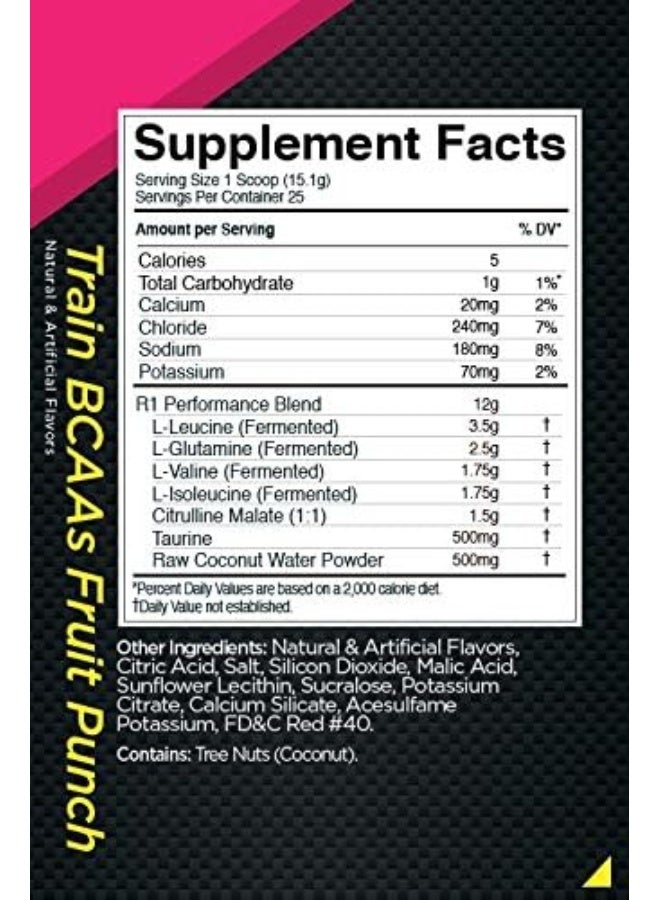 Train Bcaa'S 100% Performance, Hydration And Recovery Dietary Supplement Fruit Punch 25 Servings 378G