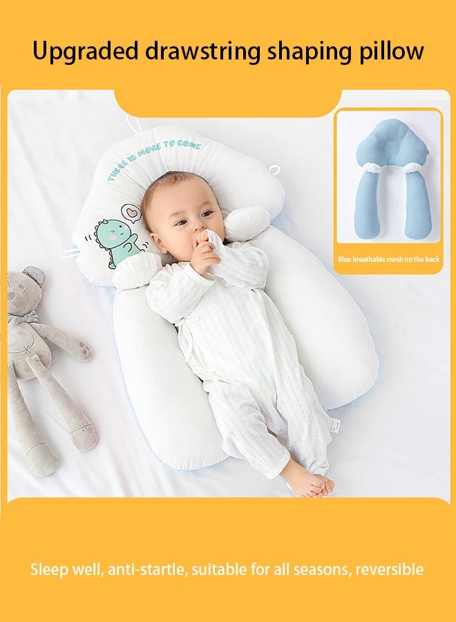 Baby Soothing Shaping Pillow To Prevent Head Tilt And Correct Sleeping Artifact (Cloud Pillow Blue Dinosaur+ Drawstring + Soothing Column)