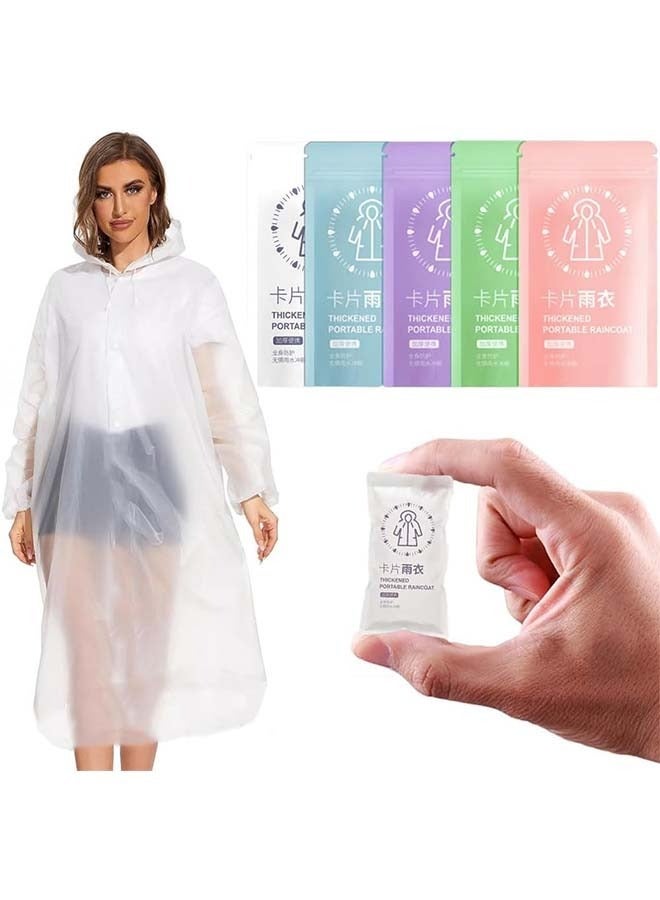 5 PCS Transparent Raincoat for Adults,Unisex Disposable PVC Rain Ponchos Portable Compressed Pocket Raincoat Individually Wrapped Long Rain Poncho with Hood for Women Men Travel Outdoor-Multi