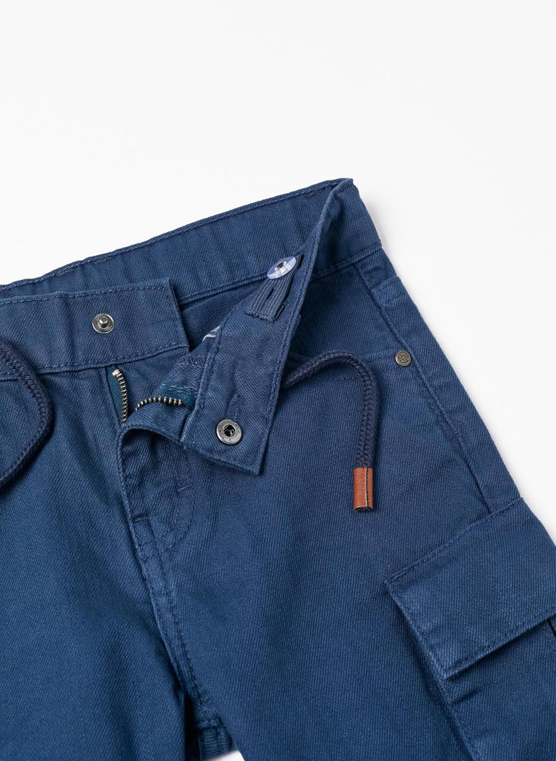 Twill Shorts with Cargo Pockets for Boys 'Midi', Dark Blue