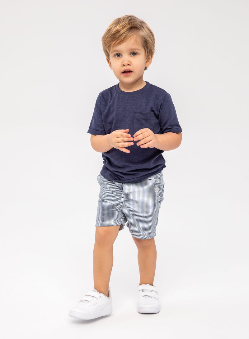 Kids Belted Striped Denim Short