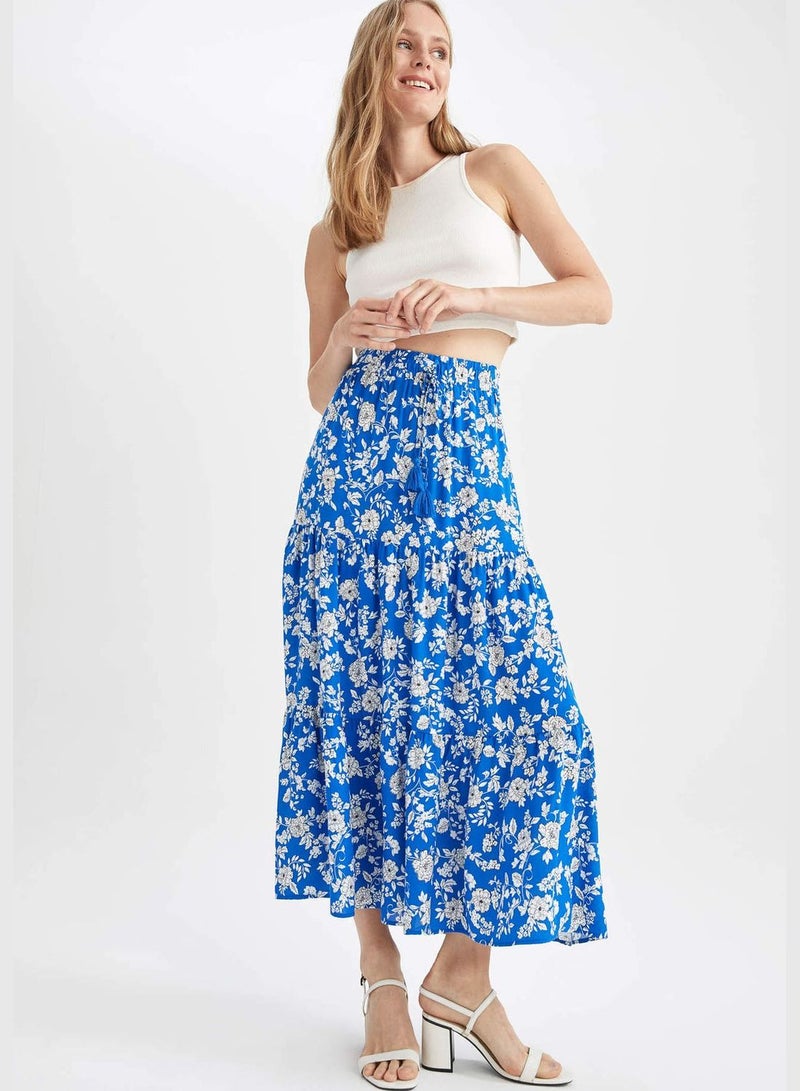 Traditional Floral Print Maxi Skirt