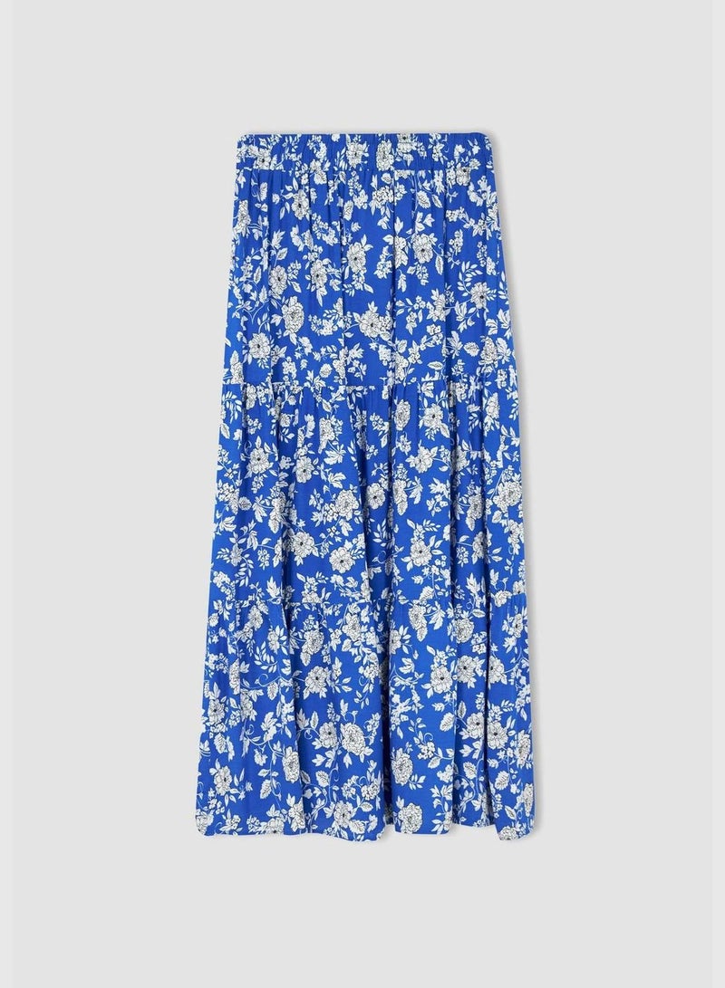 Traditional Floral Print Maxi Skirt