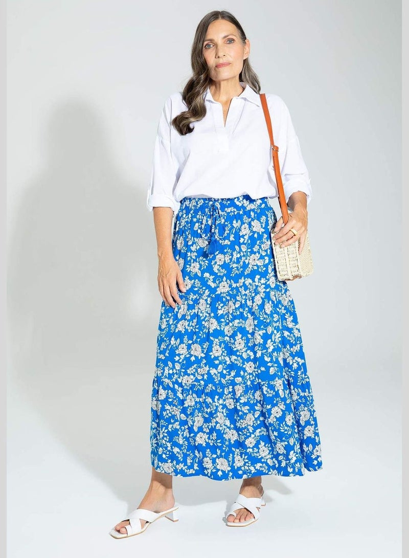 Traditional Floral Print Maxi Skirt